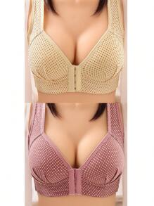 2 Pieces Push-Up Bra For Women, Adjustable Bra Front Buckle And Without Steel Ring 2pcs, Without Rims, Adjustable, Two-Piece Set, Comfortable And Breathable - Pink - View 3