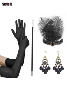 D EXCEED 4/5/6PCS Women's 1920s Flapper Accessories Retro Party Props Gatsby Charleston Feather Headwear Faux Pearl Necklace Earrings With Long Gloves, Suitable For Women's Halloween Party Dress Accessories - Multicolor - View 24