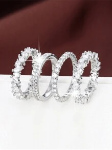4pcs Minimalist Cubic Zirconia Rings For Women, Suitable For Daily Wear