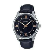 Casio Roman Numerals Leather Band Analog Watch Black - Black - View 2