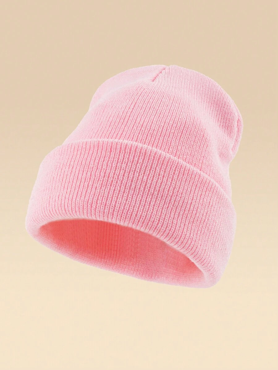 1 件男女通用户外保暖纯色针织帽，适合日常秋季穿着 - 粉色 - 查看 1