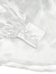 长袖优雅复古高领裹袖口衬衫 - 白色 - 查看 5