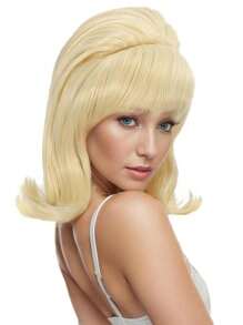 Ultimate Retro Chic 14-Inch Black Wig With Bangs | Heat-Resistant Synthetic Hair For Themed Parties And Halloween