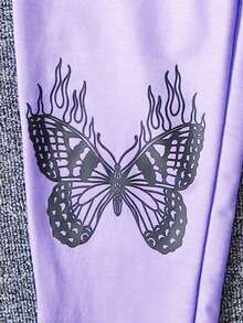 2pcs Girls Butterfly Print Hoodie Set, Casual Comfortable Color Block Sweatshirt Outfit