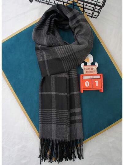 1pc Classic Plaid Scarf, Warm Dual-Sided Knitted Men Scarf, Versatile Boyfriend Gift For Men, Suitable For Autumn/Winter, Neck Warmer, Blanket Men Accessories