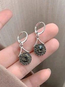 1 对优雅女士几何玻璃嵌入式奢华简约耳环 - 銀色 - 查看 2
