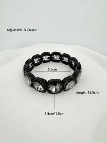 1 pieza Brazalete elástico decorado con cristal cúbico de colores de moda para hombre y mujer - pulsera elástica cuadrada - Ver 5