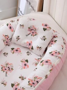 1 pièce de nid douillet pour bébé avec motif floral, avec oreiller, pour lit de nouveau-né, pliable, lavable, portable, berceau d'amour pour la Saint-Valentin