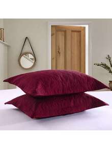 MarCielo 2 Pieces Embroidered Pillow Shams King Size - Màu Đỏ Sâu - Xem 2