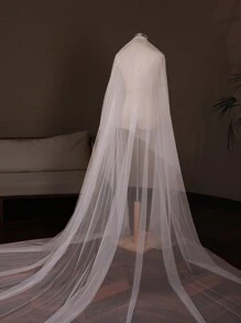 1 件新款新娘双层长款新娘面纱遮阳头纱拖尾适合婚礼秋季服装女士 - 彩色 - 查看 8