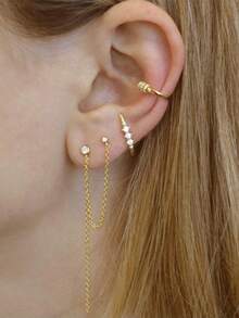 Shescity 1 套 6 对精美壁龛镶嵌白色锆石螺纹耳环和耳钉，适合女士日常宴会佩戴 - 金黃色 - 查看 1