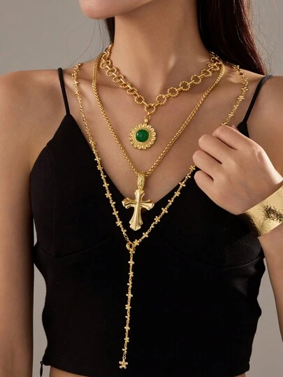 1 件优质奢华铜吊坠项链，可自由组合或堆叠，适合日常佩戴或婚礼