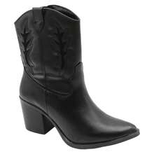 Women's Black Vegan Leather Outdoor Western Boots - 黑色 - 查看 2
