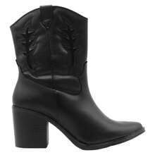 Women's Black Vegan Leather Outdoor Western Boots - 黑色 - 查看 3