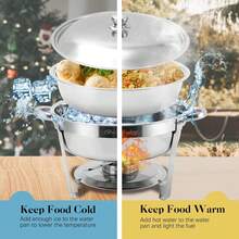 BriSunshine 4 gói Bộ đĩa tự chọn Chafing 5QT, Máy chủ và máy hâm nóng buffet bằng thép không gỉ, Máy hâm nóng thức ăn tròn Chafer có nắp & giá đỡ cho các bữa tiệc phục vụ - Bạc - Xem 6