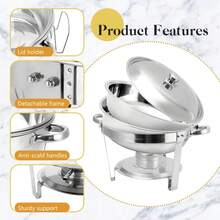 BriSunshine 4 gói Bộ đĩa tự chọn Chafing 5QT, Máy chủ và máy hâm nóng buffet bằng thép không gỉ, Máy hâm nóng thức ăn tròn Chafer có nắp & giá đỡ cho các bữa tiệc phục vụ - Bạc - Xem 4