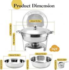 BriSunshine 4 gói Bộ đĩa tự chọn Chafing 5QT, Máy chủ và máy hâm nóng buffet bằng thép không gỉ, Máy hâm nóng thức ăn tròn Chafer có nắp & giá đỡ cho các bữa tiệc phục vụ - Bạc - Xem 2