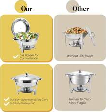 BriSunshine 4 gói Bộ đĩa tự chọn Chafing 5QT, Máy chủ và máy hâm nóng buffet bằng thép không gỉ, Máy hâm nóng thức ăn tròn Chafer có nắp & giá đỡ cho các bữa tiệc phục vụ - Bạc - Xem 5