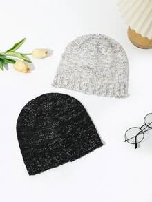 1 件装女士秋冬季针织帽带闪光，韩版保暖加厚护耳防寒帽 - A - 查看 7