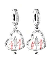 1 Stück minimalistischer 925er Sterling Silber rosé goldener zweifarbiger Familien Gehende Anhänger Perle DIY Jahrestags Geburtstags Geschenk Valentinstag - Silber - Übersicht 1