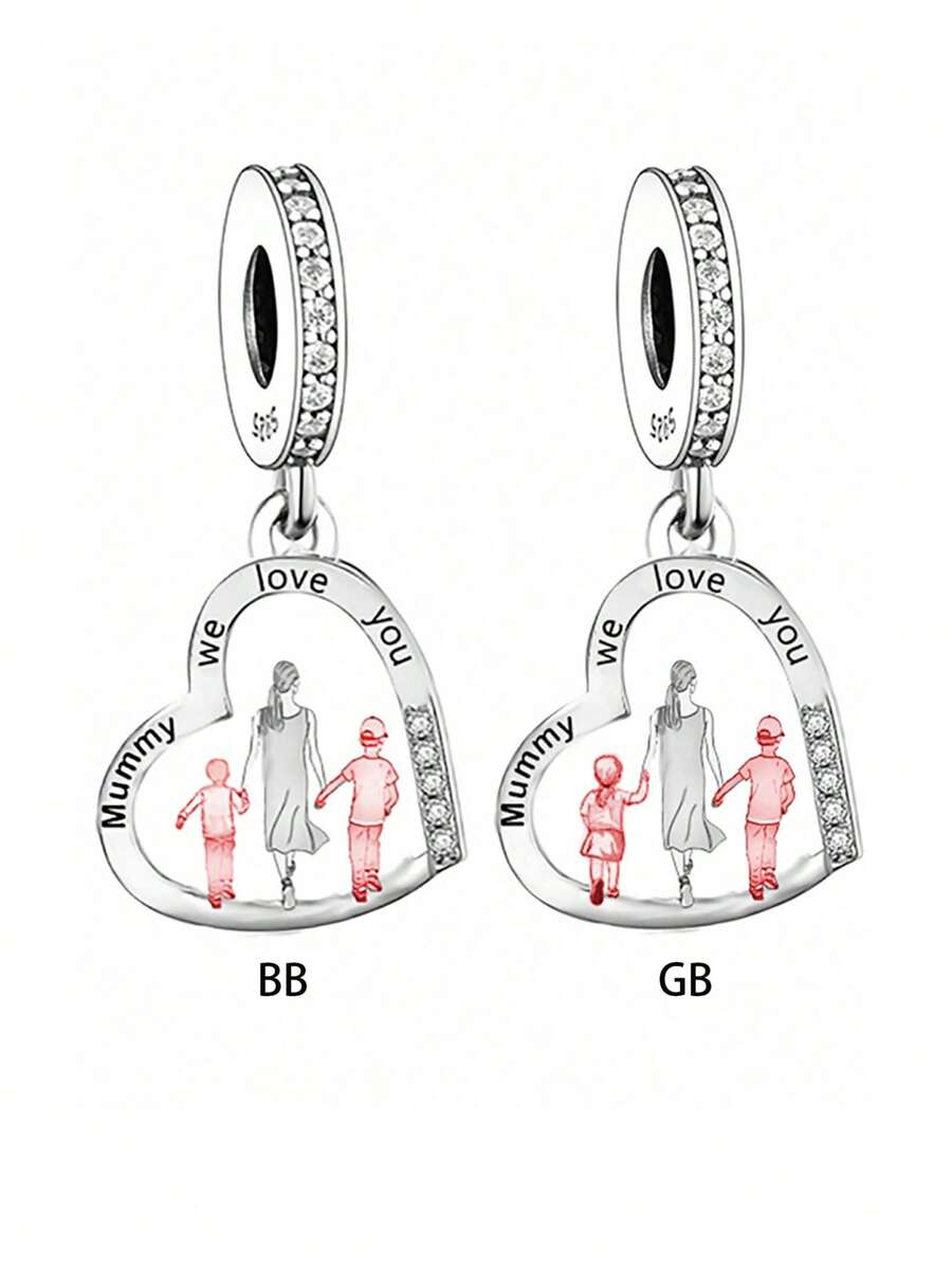 1 Stück minimalistischer 925er Sterling Silber rosé goldener zweifarbiger Familien Gehende Anhänger Perle DIY Jahrestags Geburtstags Geschenk Valentinstag - Silber - Übersicht 1