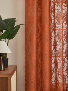 1pc Luxury Solid Color Lace Curtain Sheer Window Decoration - Orange - View 8