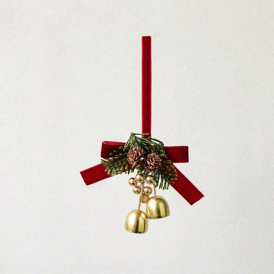 1pc Christmas Bell Bow Pine Cone Decoration Pendant, Christmas Tree Holiday Ornament Best Gifts Birthday Home Decor Christmas Decorations Room Decor Winter