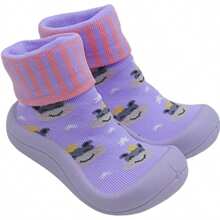 Meia Com Sola Emborrachada Antiderrapante Perfumada Menino Menina Meia Confortável - Roxo - Visão 3