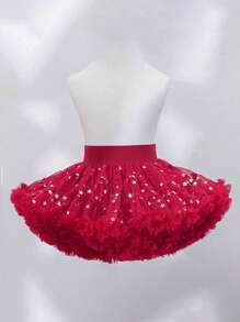 小女孩圣诞儿童TUTU裙全网纱宽腰可爱公主蛋糕蓬蓬裙，酒红色带星星