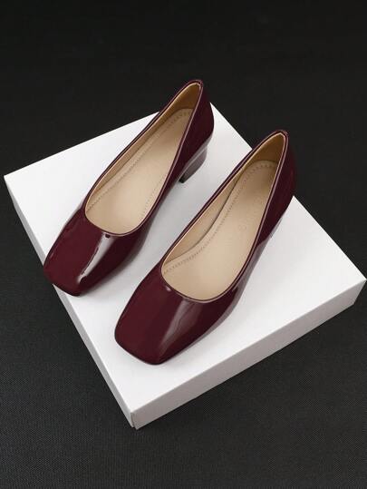 女式方头粗跟一脚蹬乐福鞋，加大码，软底舒适休闲鞋，适合所有季节