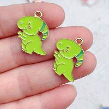 5/10pcs Enamel Drip Oil Cartoon Dinosaur Pendant, For DIY Earrings, Bracelets, Necklaces And Other Accessories - Alloy Material