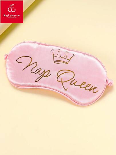 1pc Girls Satin "My Queen" Letter Crown Cute Sleep Mask, Suitable For Daily Wear