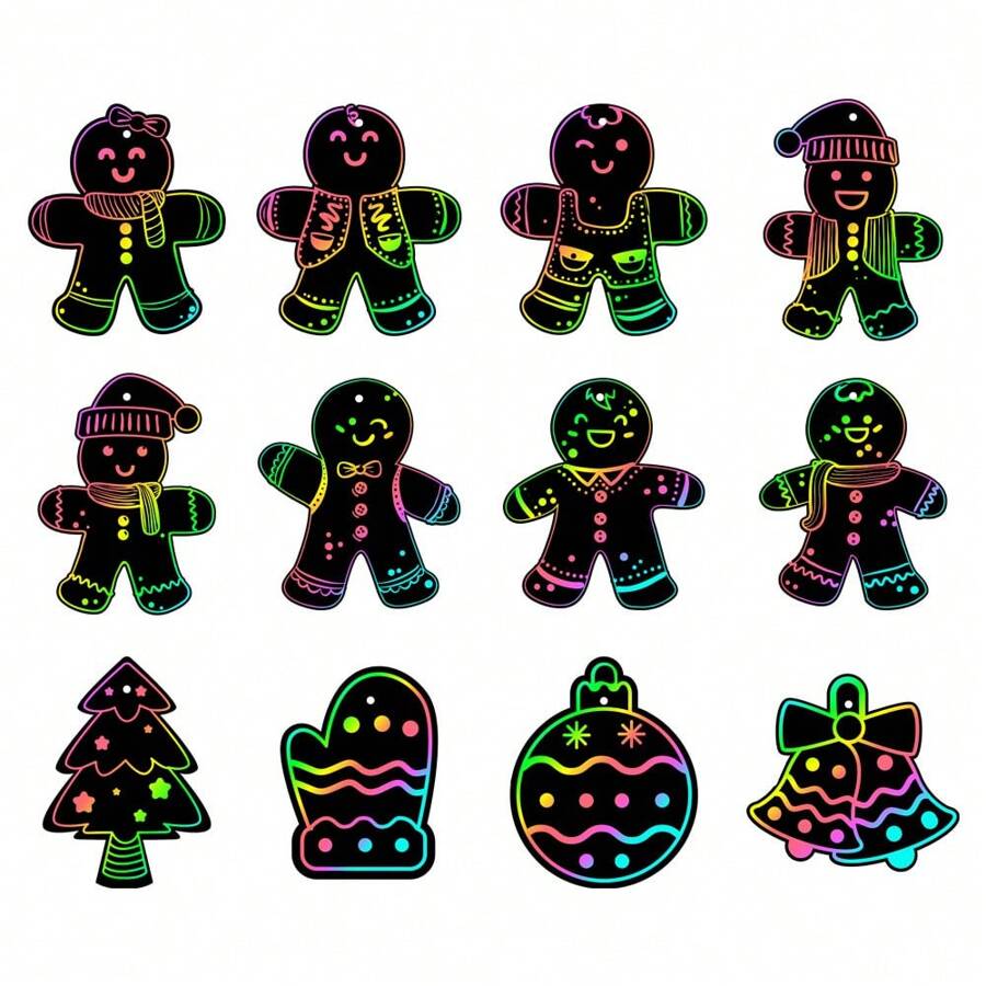 24pcs Christmas Scratch Art Crafts DIY Scratch Cards - Christmas Trees, Gingerbread Men & Winter Themes For Holiday Party & Home Decor - 24pcs/bag Gingerbread Man - View 1