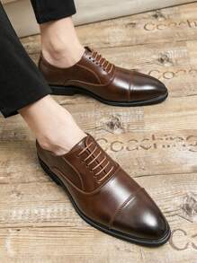 男士纯色平头牛津鞋 - 舒适防滑橡胶鞋底，适合户外活动的正式正装鞋