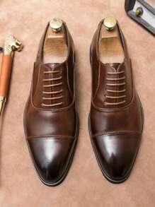 男士纯色平头牛津鞋 - 舒适防滑橡胶鞋底，适合户外活动的正式正装鞋