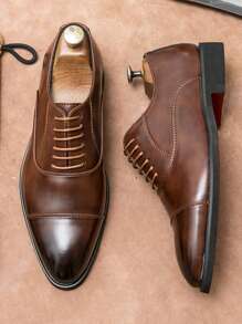 男士纯色平头牛津鞋 - 舒适防滑橡胶鞋底，适合户外活动的正式正装鞋