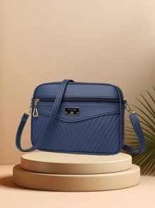 1pc Fashion Girl's Choice Four-Zipper Women's Shoulder Bag, Casual Minimalist Striped Pattern Ladies Crossbody Bag, Adjustable Strap Camera Bag Shopping Tote, Large Capacity Multi-Functional Multi-Layer Women's Handbag - Multicolor - View 16