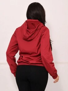 Women's Plain Windbreaker Jacket Waterproof Cold Weather Dry Fit Windbreaker Top Water Resistant Hooded Lined - 酒紅色 - 查看 2