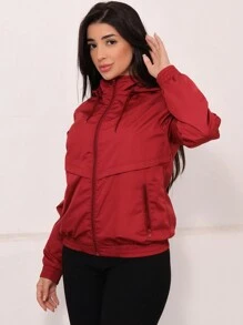 Women's Plain Windbreaker Jacket Waterproof Cold Weather Dry Fit Windbreaker Top Water Resistant Hooded Lined - 酒紅色 - 查看 5