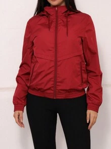 Women's Plain Windbreaker Jacket Waterproof Cold Weather Dry Fit Windbreaker Top Water Resistant Hooded Lined - 酒紅色 - 查看 7