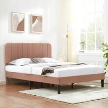 Estructura de cama tapizada VECELO con cabecero ajustable, sin necesidad de caja de resortes - Café integral - Ver 5