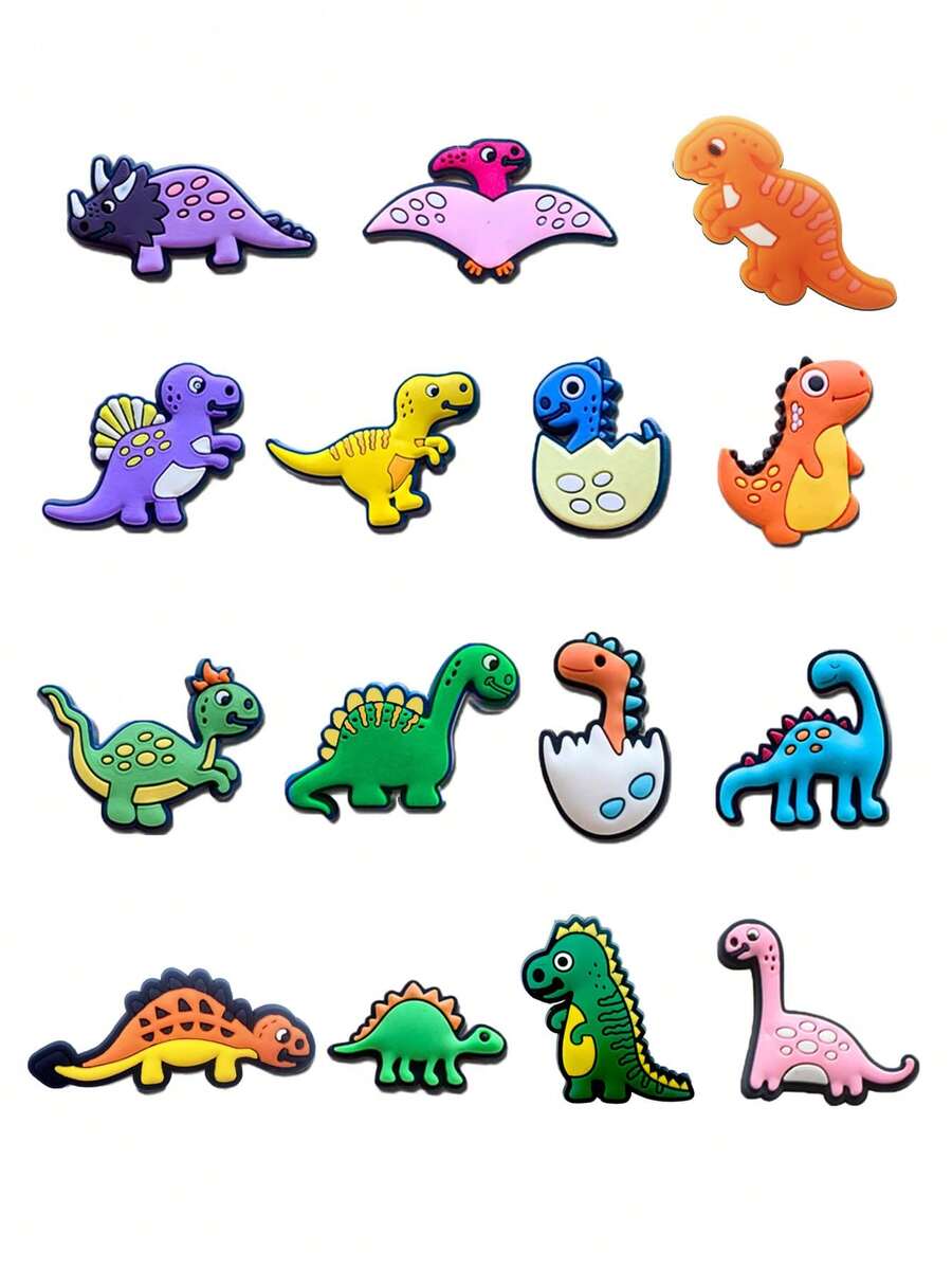 15Pcs/Set Dinosaur Series Shoe Charms For Shoe DIY Decoration Premium Quality Popular Charms Accessories Bubble Slides Sandals, PVC Shoe Decorations Beach Bag Accessories Great Gift For Teens Men Women And Adults
