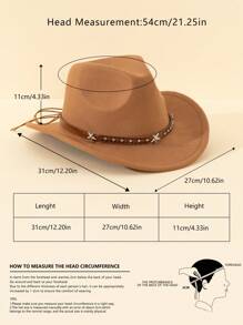 1pc Unisex Children Star Leather Decor Canvas Cowboy Hat, Western Style Retro Cap, 4 Season Accessory With Detachable Cord, Suitable For Casual, Outdoor, Party - Star Leather Brown - View 5