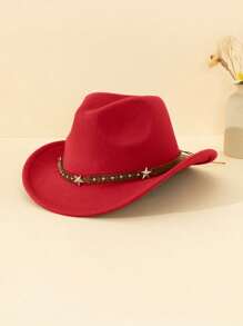 1pc Unisex Children Star Leather Decor Canvas Cowboy Hat, Western Style Retro Cap, 4 Season Accessory With Detachable Cord, Suitable For Casual, Outdoor, Party - Star Leather Brown - View 8