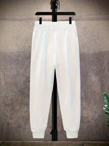 2pcs/Set Boys & Teens Casual Sports Contrast Color KING Print Hoodie Sweatshirt And Contrast Color Pants Set, Spring/Autumn - White - View 3