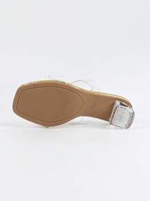 Frühlings-/Sommer-Modedamen-Sandalen mit goldfarbenen Knöpfen, transparentem Quadratzeh und dickem Absatz, bequemes Hohlabsatz-Design, geeignet für Partys, Treffen und Outdoor-Aktivitäten - Gold - Übersicht 9