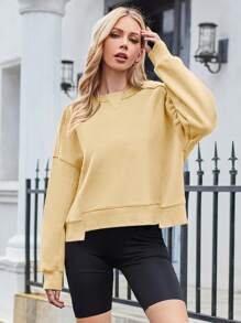 Camiseta deportiva corta de silueta grande para mujer, sudadera con capucha de color liso para ocio de mujer