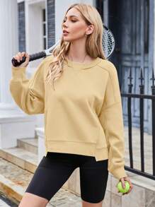 Camiseta deportiva corta de silueta grande para mujer, sudadera con capucha de color liso para ocio de mujer