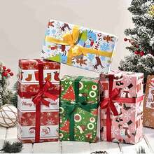 Đồ trang trí Giáng sinh 8 món Giấy gói quà Giáng sinh lấp lánh - Giấy đồng đôi có hình ông già Noel hoạt hình và thiết kế cây thông cho quà tặng ngày lễ - Nhiều màu - Xem 6