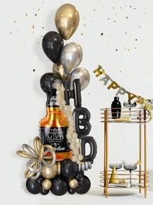 69 件/套金色“生日快乐”铝箔字母气球、黑色/银色/金色五彩纸屑乳胶气球、威士忌酒瓶装饰、HBD 字母气球架、生日派对装饰、家庭派对背景用品、圣诞节 - 彩色 - 查看 1